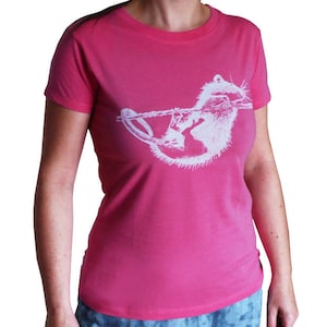 Rat, organic t-shirt for women, pink. Screen print.