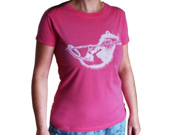 Rat, organic t-shirt for women, pink. Screen print.