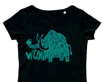 Vegan mammoth, fairtrade & organic t-shirt, women, screen printed by hand