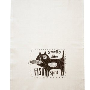 Tea towel organic cotton. Fish Spirit screen print hand printed
