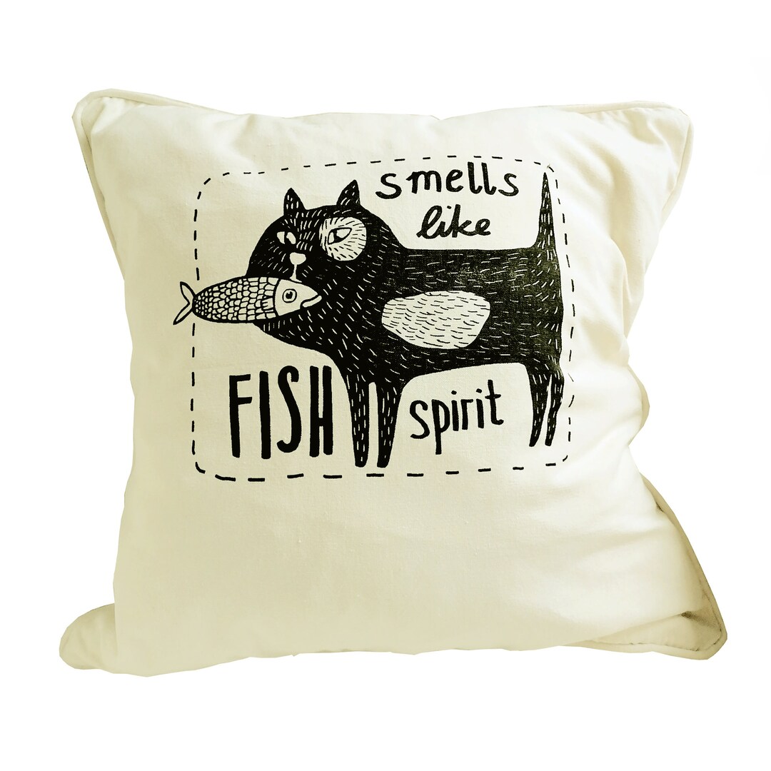 Organic Pillow Cover, Smells Like Fish Spirit, 45x45cm, Natural, Screen Printed by Hand Etsy
