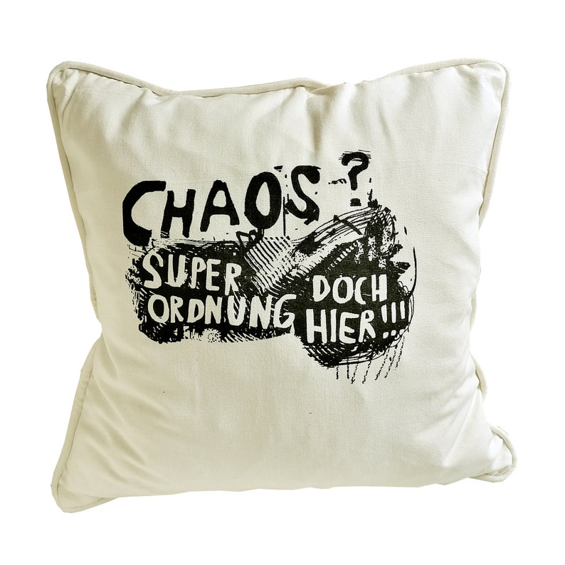 Cushion cover, organic cotton, chaos, 45 x 45 cm, screen printed hand printed image 1