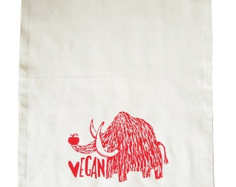 Vegan mammoth. Tea towel, kitchen towel, dish towel, organic cotton. Screen printed by hand.