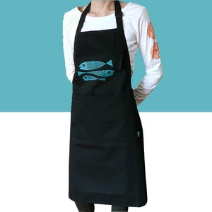 Fairtrade apron, fish. Organic cotton. Screen printed by hand. image 2