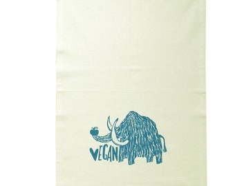 Vegan mammoth. Tea towel, kitchen towel, dish towel, organic cotton. Screen printed by hand.