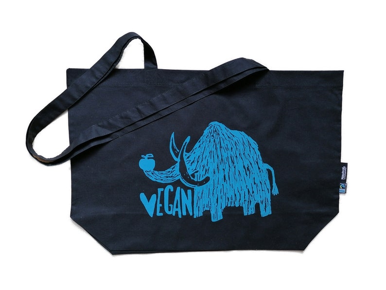 Einkaufsbeutel Biobaumwolle, Vegan Mammut, Siebdruck handbedruckt Bild 1
