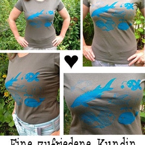 Fish, organic women's t-shirt. Screen printed hand printed image 3