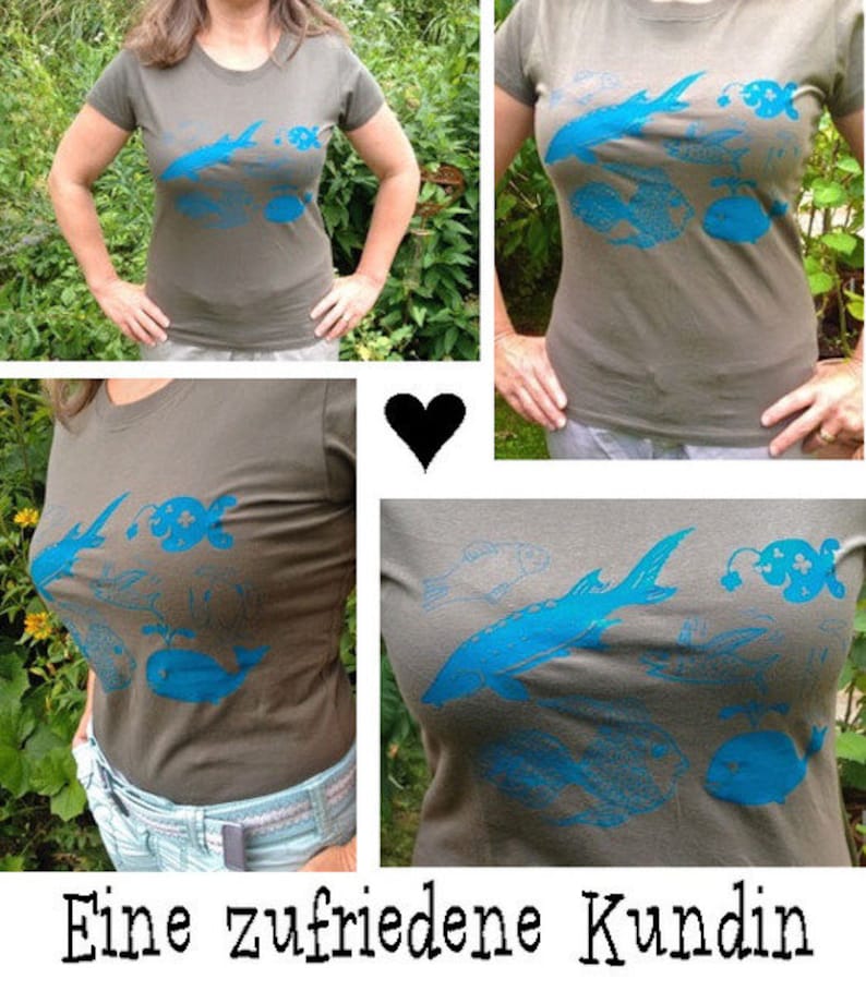 Fish, organic women's t-shirt. Screen printed hand printed image 3