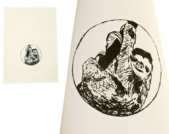 Sloth. Dish towel, organic cotton and bambop. Screen printed by hand.