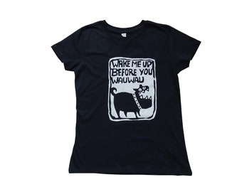 T-Shirt Frauen, Biobaumwolle, Wauwau, Siebdruck handbedruckt