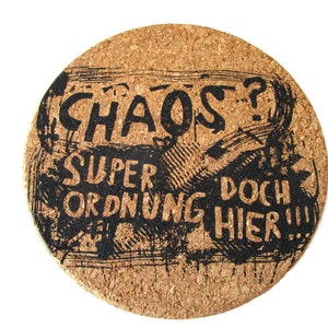 Pot coaster cork, chaos screen print hand printed image 1