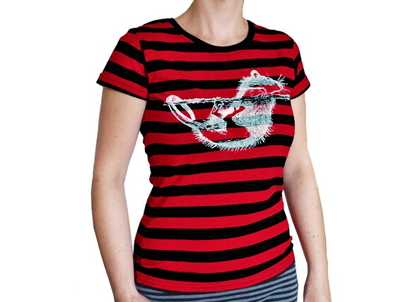red and black striped t shirt women's