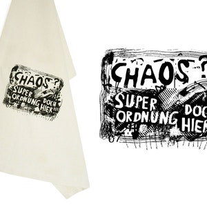 Tea towel organic cotton and bamboo, chaos. Screen printed hand printed image 1