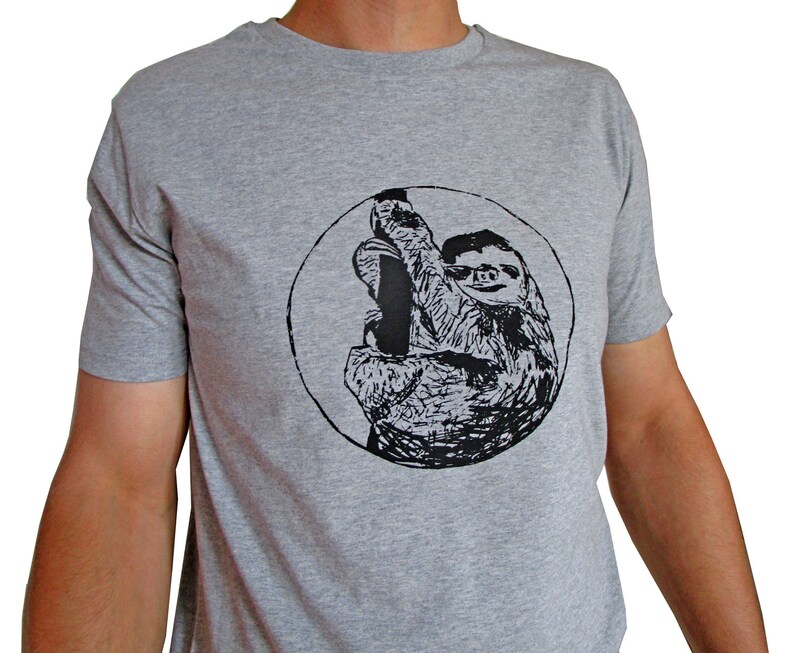 Sloth, fairtrade organic shirt for men, 100% organic cotton, screen printed by hand, Sloth tee, men's t-shirt, tshirt, present for him image 3