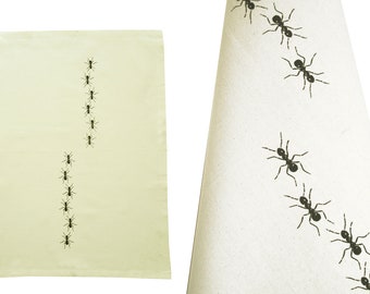 Ants. Tea towel, organic cotton. Screen printed by hand.