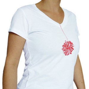 T-shirt femme, coton, pompon, sérigraphié imprimé main image 2