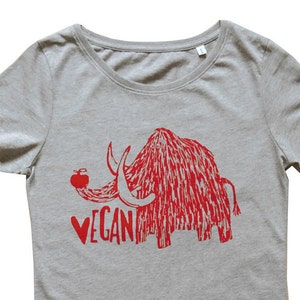 Vegan mammoth, fairtrade & organic t-shirt, women, screen printed by hand