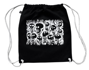 Skeletons, organic and fairtrade cotton Earth Positive drawstring backpack, gym bag. Screen print