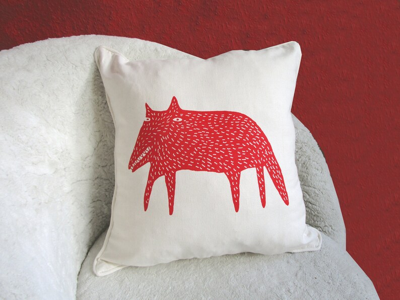 Housse de coussin renard, coton bio, 45 x 45 cm, sérigraphiée, housse de coussin bio, imprimée à la main image 3