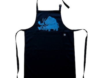 Fairtrade apron, vegan mammoth. Organic cotton. Screen printed by hand.