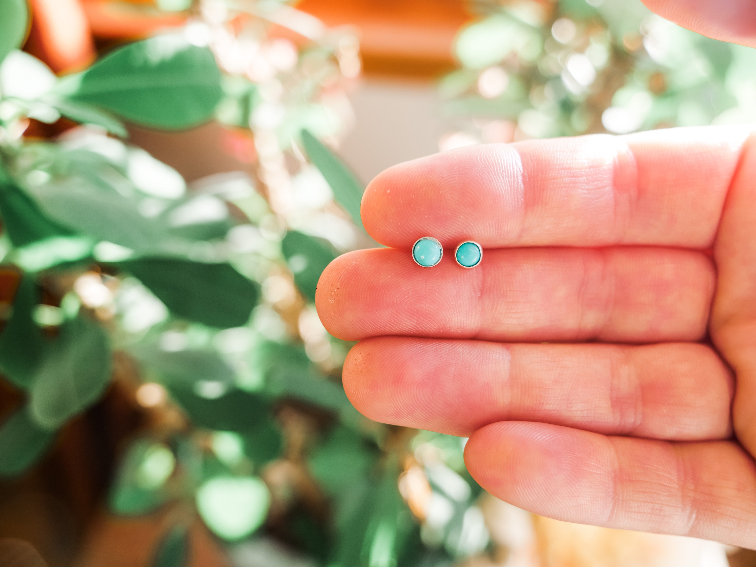 Kingman Turquoise Stud Earrings Sterling Silver 4mm Tiny Etsy