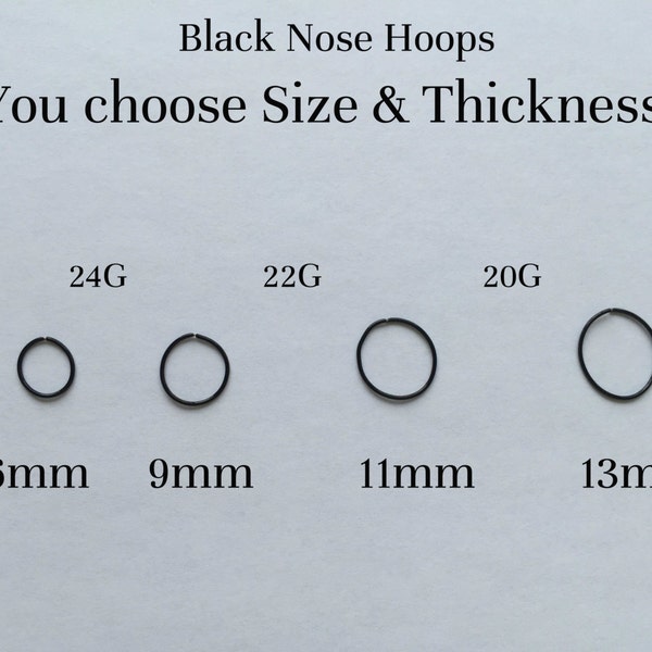 Nose Ring Black Hoops, 20G 22G 24G, 6mm 9mm 11mm 13mm. Copper Based, Nose Hoop Ring, Pierced Nose Jewelry, Seamless Nose Hoop,Nose Ring Hoop