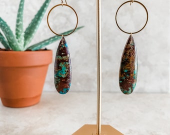 Colorado Crafted: Handmade Chrysocolla Dangle Earrings with 14K Gold Hooks - Genuine US Gemstone