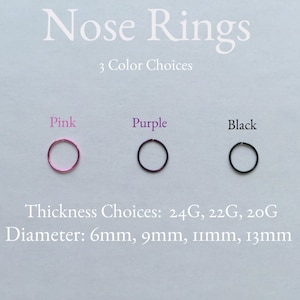 Punk nose ring, Gothic nose ring,  Pink nose ring, Purple nose ring, Black nose ring, 20 gauge, 22 gauge, 24 gauge, Nose, nose rings