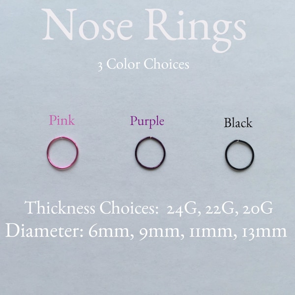 Punk nose ring, Gothic nose ring,  Pink nose ring, Purple nose ring, Black nose ring, 20 gauge, 22 gauge, 24 gauge, Nose, nose rings