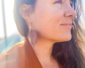 Woodland Leaf/ Peru Leaf Dangling Earrings/ Lightweight Long Leafy Earrings/ Rustic Orange with detailed leaf veins visible