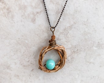 Gift for Nature Lover, Bird Nest Inspired, Hand Woven Honey-Locust nest, 18" Sterling Silver Chain