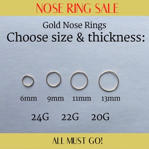 Gold Nose Ring, 20G 22G 24G, 6mm 9mm 11mm 13mm, Non-Tarnish Gold Nose Hoop, Handmade