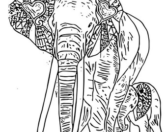Elephant and Baby - Rug Hooking Pattern