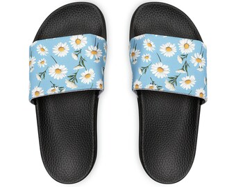 Daisy Sandal Floral Woman Slides Flower Gift Her Wife Mother Daughter Youthful Trendy Chic Black White Present Birthday Mothers Day Xmas