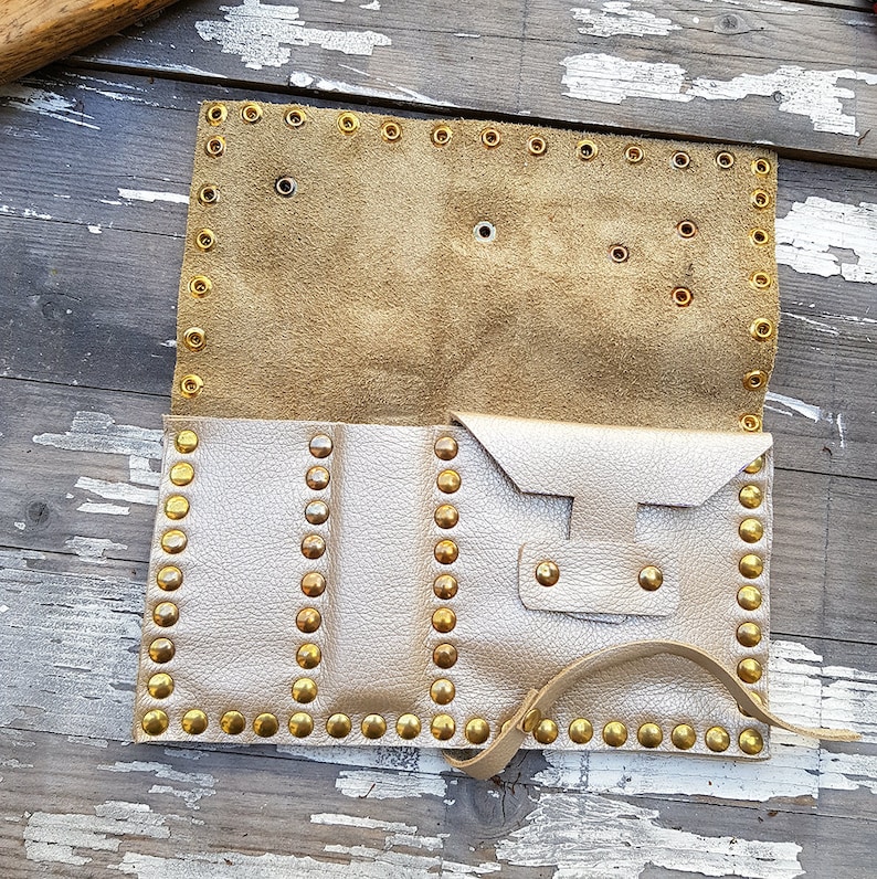 Steampunk Tobacco Pouch Rolling Case Purse White Genuine Leather