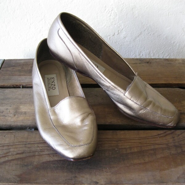 Vintage Enzo Angiolini Gold Loafers // 90's Flats