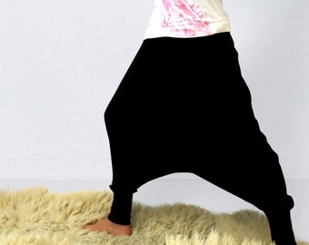 Black harem pants  made of jersey, casual yoga pants, black pants, drop crotch pants, yoga clothing, yoga wear, black  baggy pants