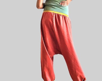 Linen harempants for women burnt orange, casual linen pants