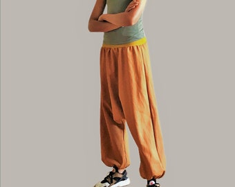 Linen harempants for women cognac, casual linen pants