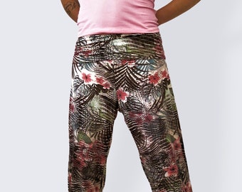 Pantalon de yoga coloré à motif floral longueur 3/4, taille S****. Pantalon capri yoga, pantalon en jersey imprimé pour femme