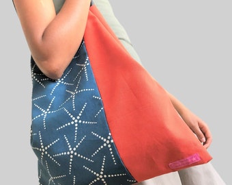 Large shoulder bag orange petrol,  large tote bag beach bag, ethno bag, every day bag,