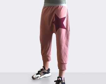 Pantalon baggy pour femme en jersey rose avec étoile