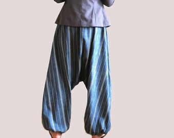 Cotton harem pants jean bluewith pinstripes, pinstripe pants, light casual summer pants for women, wide leg pants,  loose pants