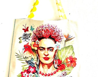 Grand sac en toile avec Frida Kahlo - Viva la vida, sac en coton, sac à bandoulière féministe, grand sac en tissu, sac soulsister