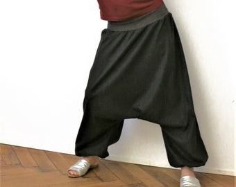 Black denim harem pants women, denim harem pants, denim baggy pants, sarouel femme, drop crotch pants, casual denim pants