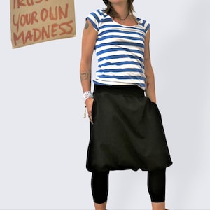 Black balloon skirt made of jersey with two side pockets, jersey skirt, midi skirt, black skirt