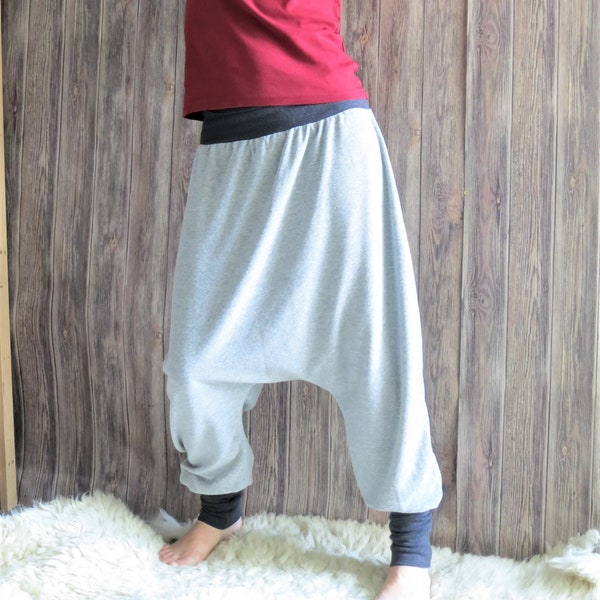 Grey harem pants made of frottee  with cuffs, loose grey pants