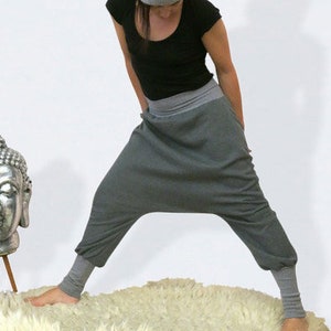 Pantalones bombachos grises de tela de sudadera, sarouel, pantalones bombachos de talla grande para mujer, pantalones bombachos, pantalones de yoga, pantalones XXL, pantalones holgados, pantalones deportivos