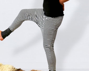 Striped  leggins black white made  of jersey, harem pants, leggins stripes pants blue white, jersey leggins, pirat pants, hippie