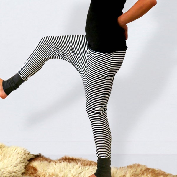 Striped  leggins black white made  of jersey, harem pants, leggins stripes pants blue white, jersey leggins, pirat pants, hippie